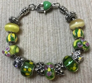 Brazalete Dije Europeo Amarillo Verde Rosa Flores Bling!¡! - Imagen 1 de 4
