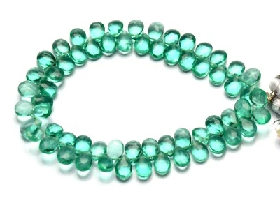 Emerald Color Quartz 7x5 mm Size Faceted Pear Briolette Beads 7" Strand - Image 1 of 4