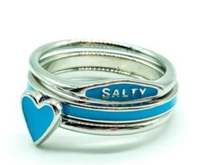 Pura Vida Salty Enamel Stacking Rings Silver Size 6.7.8 , New, 3 rings in set - Bild 1 von 2