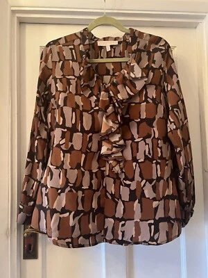 New Fenn Wright Manson Studio Brown & Browns Ruffle Front Blouse Shirt Top,12/M - Image 1 of 4
