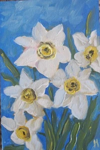 daffodils original oil painting, daffodil bouquet wall art, flower oil painting - Picture 1 of 18