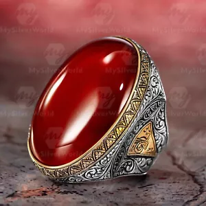925 Sterling Silver Agate Stone Turkish Handmade Huge Men's Ring - Picture 1 of 6