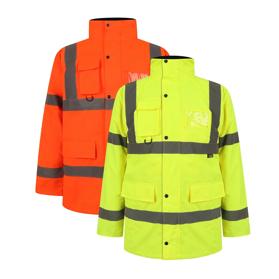 Hi Vis Viz Traffic Jacket High Visibility Waterproof Security Padded Parka Coat - Image 1 of 1