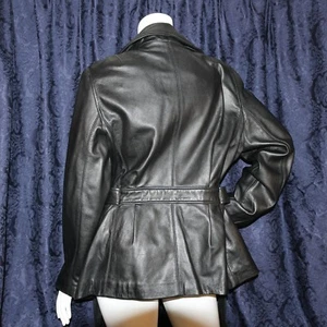 LONDON FOG Vintage Black Solid Women Genuine Leather Belted Jacket, Coat Size L - Picture 1 of 12