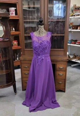 Maxi Vestido de Noche Encaje Fiesta Baile de graduación Boda Dama de honor Talla 16 Foto 1 de 4