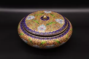 Chinese Antique Vintage Large Enamel Cloisonne Pot with Lid - Picture 1 of 10