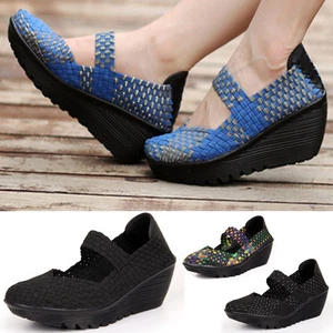 Modische Damen-Plateausneaker Sport Karo Keilabsatz Mary Jane Fitness Yoga-Schuhe* - Bild 1 von 16