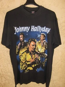 T-shirt JOHNNY HALLYDAY vintage JH coton noir L / XL - Foto 1 di 5