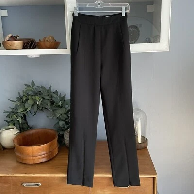 АВТОПОРТРЕТ креп спереди молнии разделить брюки тонкий брюки складки черный размер США 2 - Изображение 1 из 4