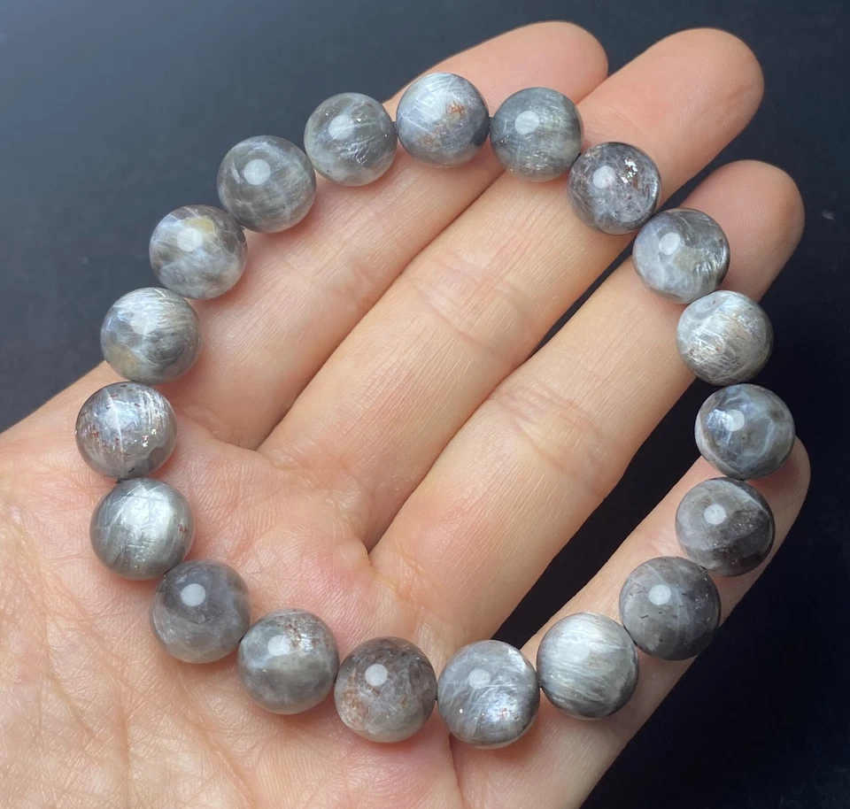 Brazalete de cuentas energéticas ojo de gato de mica dorada piedra solar negra gris natural de 10,6 mm Foto 1 de 4