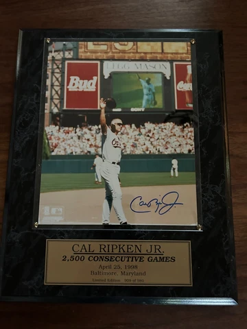 Signed Cal Ripken Jr. signed Plaque  2500 games limited Ed.  12x15 1998 Cover