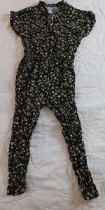 Wonder Nation Mädchen Jumpsuit schwarz Blumen Knopfleiste Gummibund XS (4-5) - Bild 1 von 4