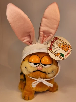 "Garfield 1981 peluche con etiquetas orejas atado juguete de peluche conejito de conejo 6"" Dakin difícil de encontrar" Foto 1 de 4
