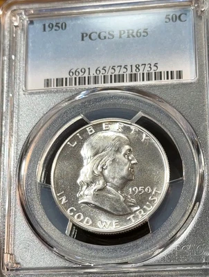 1950 Proof Franklin Half PCGS PR65 White New Slab Easily Best Price Ebay* CHRC - Image 1 of 2