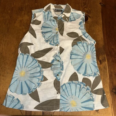 Columbia Mujeres XCO Floral Exterior Safari Seda Algodón Sin Mangas Botón Top Talla M Foto 1 de 4