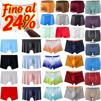 Boxer Da Uomo In Seta Color Ghiaccio Senza Cuciture Con Pantaloncini A ☆ - Immagine 1 di 4