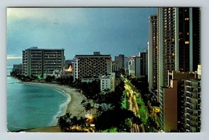 Postal de recuerdo vintage de Waikiki HI-Hawaii, vista al crepúsculo - Imagen 1 de 2