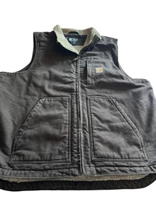 Carhart Vest Loose Fit Brown Sherpa Lined XL Pockets -OV4277-M - Picture 1 of 8