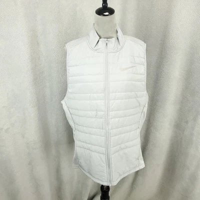 Nike Puffer Vest Womens Large White Silver Full Zip Sleeveless Running Jacket - Image 1 of 4