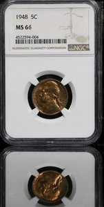 1948 Jefferson Nickel NGC MS 66, 2-Sided GOLDEN RAINBOW TONED - Picture 1 of 4