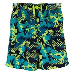 Speedo Boy's Camo Blue Neon Green Black Board Shorts Swim Trunks Size XL - Picture 1 of 7