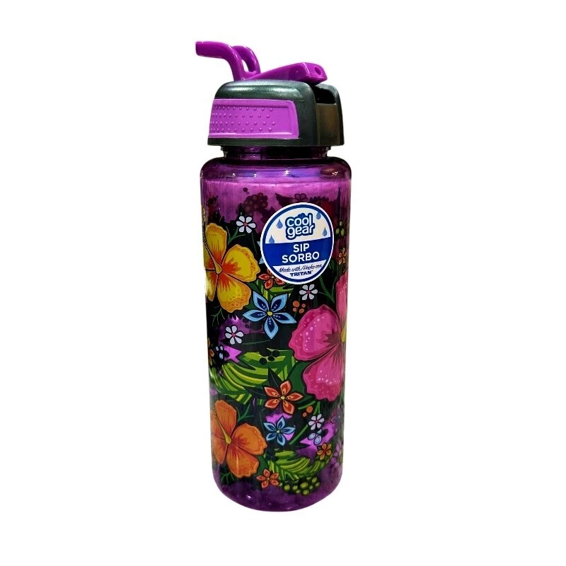 Cool Gear Tritan Plastic Water Bottle with Lid Purple Hawaiian Floral 32 Ounce - Image 1 of 4