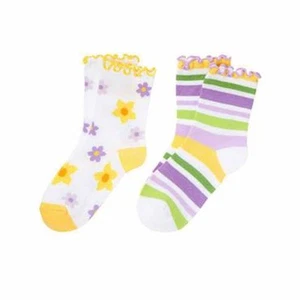 NWT Gymboree Flower & Stripe Socks 2 Pack Size 5-7 Shoe Size 11-13 US Daffodil  - Picture 1 of 11