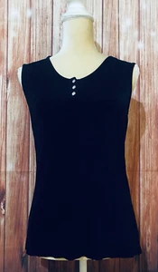 Women’s Medium Tank Top Chico’s 1 Traveler’s Black Diamond Button U Neck Stretch - Picture 1 of 11