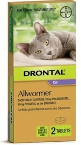 Drontal Allwormer for Cats Up to 4kg - 2 Pack - Ellipsoid Shape - Picture 1 of 3