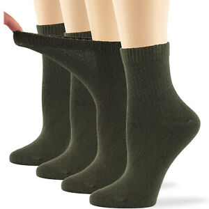 Womens Diabetic Bamboo Socks Ankle Extra Wide 4 Pairs Medium 9-11 Olive Green