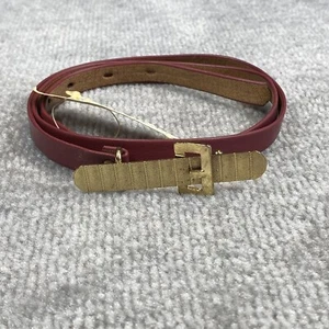 Vintage eleganter Vinyl Gürtel Damen 32" rot goldene Schnalle dünne Taille verstellbar Retro - Bild 1 von 7