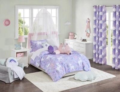 Urban Dreams, 3 peças - Conjunto de roupa de cama edredom infantil | Unicórnios arco-íris - completo/rainha - Imagem 1 de 4