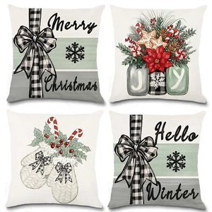 Christmas Throw Pillow Covers 18x18 Inches Christmas Decorations Winter Holiday - Picture 1 of 7