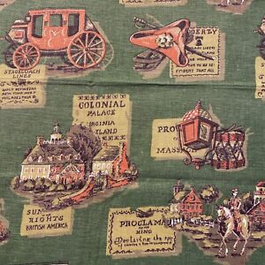 Vintage British America Colonial Linen Towel Stagecoach Horse Liberty Fabric EUC