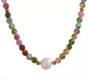 Silver Chain Necklace Gemstone Beads Natural Pearl Sterling Real Fashion Women - Picture 1 of 27
