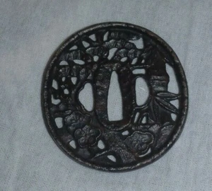 Tsuba for Japan Samurai Sword Katana Wakizashi Cherry Blossoms & bamboo - Picture 1 of 5