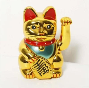 Winkekatze MANEKI NEKO goldfarben Glücksbringer Feng Shui Tipp Wohlstand Erfolg - Bild 1 von 2