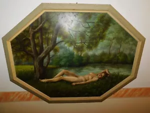 Gemälde Akt einer nackten Dame am See !sehr gut gemalt ! signiert F. Fleschrim ! - Bild 1 von 8