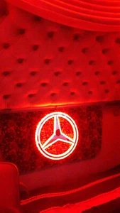 MERCEDES Cabin Interior Sign Logo Led Board Silver Mirror, Light 24V, Bed Plate - Picture 1 of 1