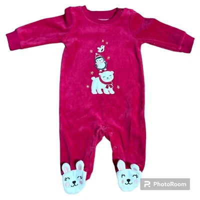 Baby Girl Fleece Footed Sleeper 0-3M – Pink Winter Pajamas with Polar Bear Print - Image 1 of 2