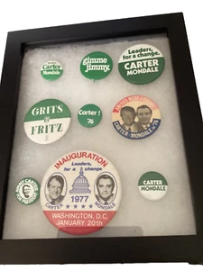 Jimmy Carter 1976  vintage Campaign Buttons in ShadowBox - Picture 1 of 6