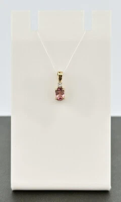 9ct Yellow Gold Pink Tourmaline & Diamond Pendant Hallmarked - Pendant Only - Image 1 of 4