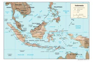 Indonesia Physical Geography Geographic Physiographic Map Country Nation Print - Picture 1 of 1