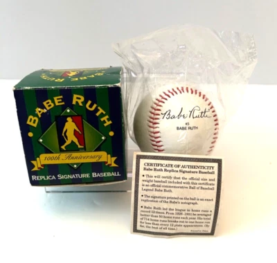 1995 Babe Ruth 100 Aniversario Réplica Firma Béisbol Sellado con Caja y Papel Foto 1 de 3