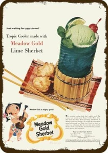 1954 MEADOW GOLD Ice Cream MARY BLAIR Art Vnt-Look DECORATIVE REPLICA METAL SIGN - Picture 1 of 1