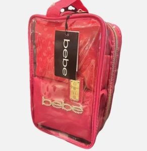 Bebe 3 Piece Set Cosmetic Bag Set Hot Pink and Clear - Picture 1 of 10