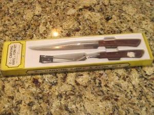 NOS NUOVO MAI USATO VINTAGE SET 2 PEZZI KRESGE SERVIZIO FORCHETTA COLTELLO INTAGLIO MANICO PALISSANDRO - Foto 1 di 12