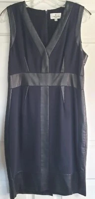 Vestido de Noche J. Mendel Paris Negro Cuero Borde Azul Marino Talla 12 Diseñador *LEER* Foto 1 de 4