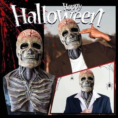 New Skeleton Halloween Scary Mask Skull Full Head Cosplay Costume Horror Prop US - Image 1 of 4