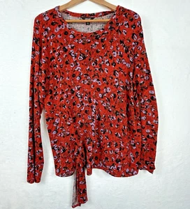 Simply Vera dunkle geblümte Tunika Pullover XL rot schwarz Langarm Kunstband - Bild 1 von 8